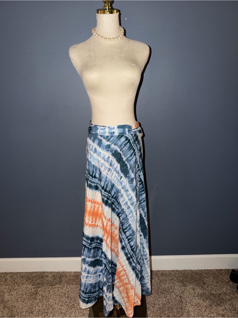 Tie-Dye Maxi Tie Skirt in Blue and Orange